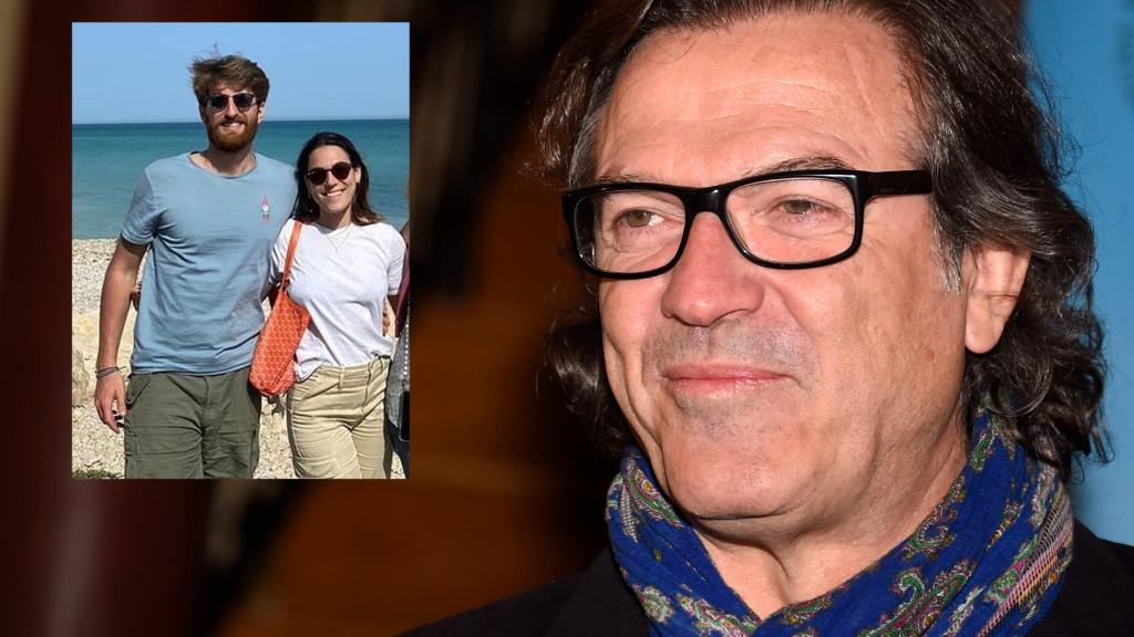 El presentador Pepe Navarro junto a una imagen de su hija mayor, Andrea, y su prometido, Luis Martín López, en un montaje de EL ESPAÑOL.