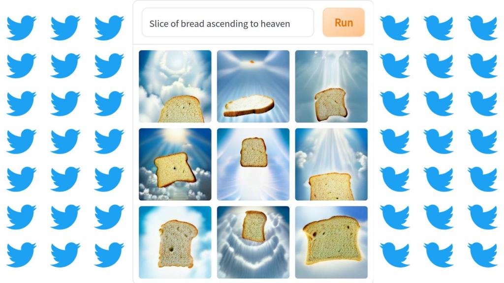Rebanada de pan ascendiendo al cielo, una de las creaciones de DALL-E Mini.
