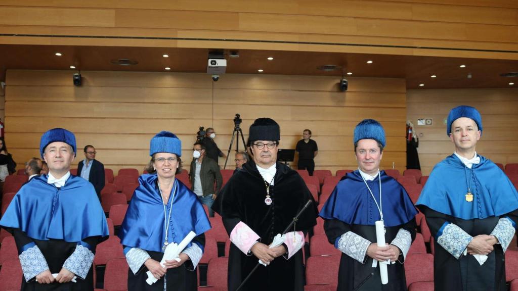 Desde la izquierda Ricardo Cao, Ingrid van Keilegom, Julio Abalde, Ignacio Cirace Moisés Canle