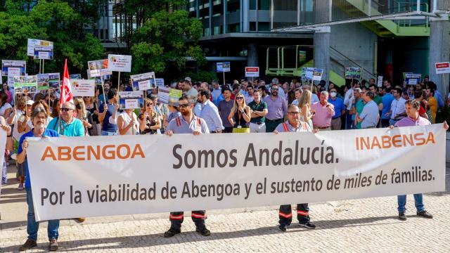 Manifestación de los trabajadores de Abengoa para pedir a la SEPI que se pronuncie sobre los 249 millones.