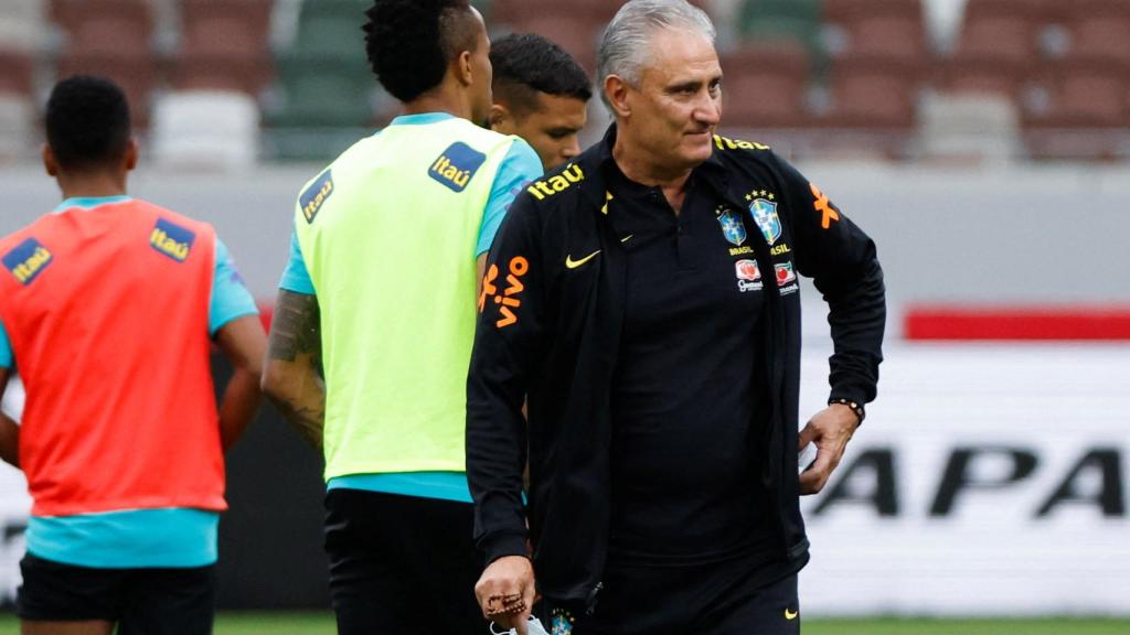 Tite, durante un entrenamiento con Brasil.