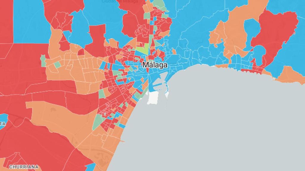 Mapa electoral de Málaga en 2018.