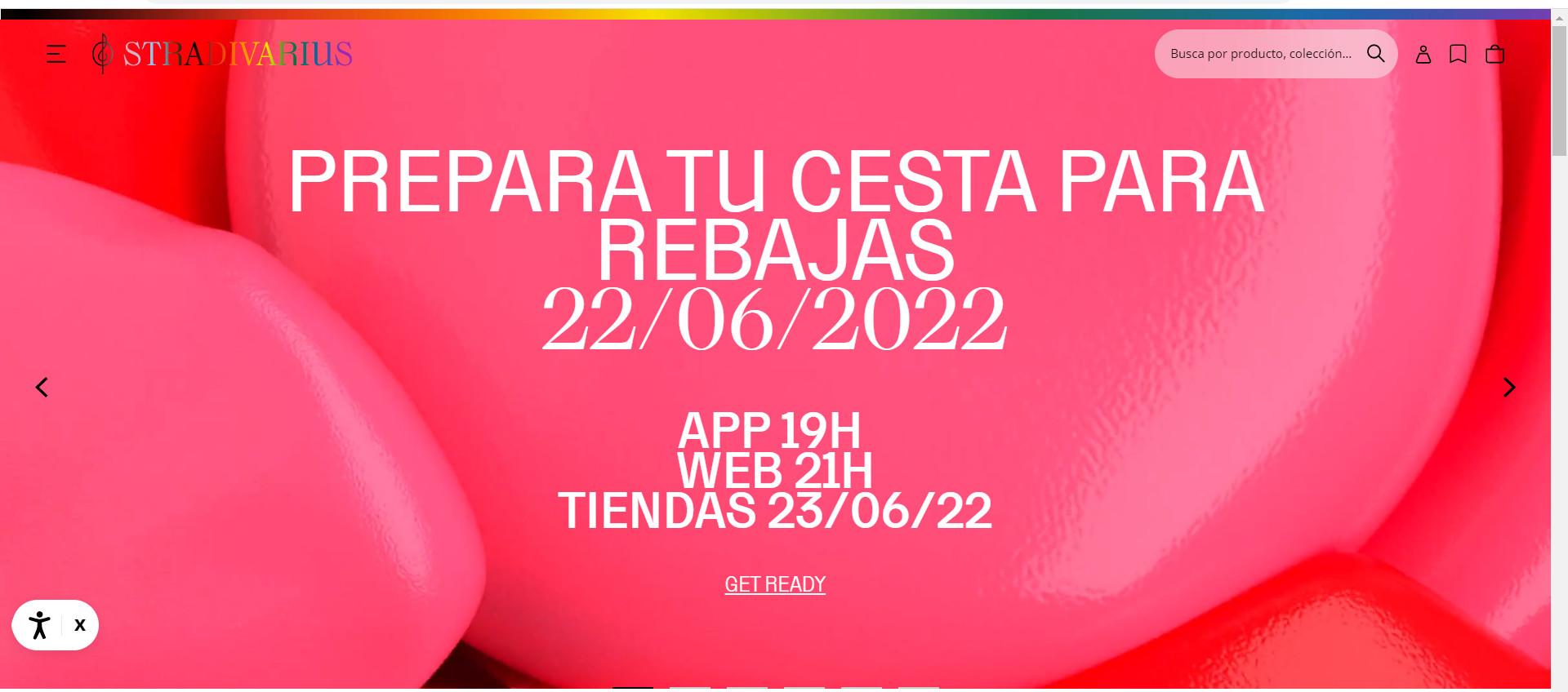 Anuncio de rebajas en la web de Stradivarius