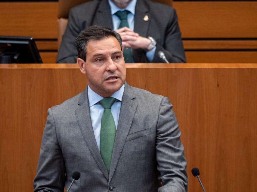 El portavoz del PP, Raúl de la Hoz, durante su intervención en el pleno de las Cortes, este miércoles.