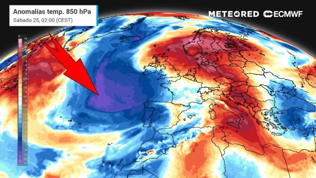 La masa de aire polar marítimo que afectará a España. Meteored.