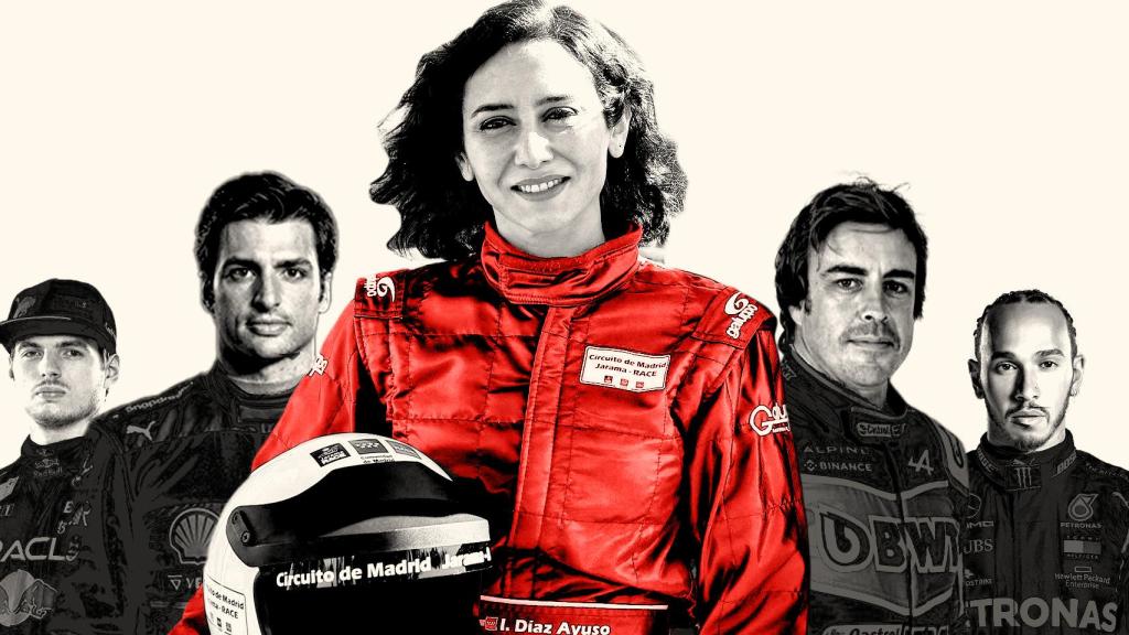 Max Verstappen, Carlos Sainz, Isabel Díaz Ayuso, Fernando Alonso y Lewis Hamilton