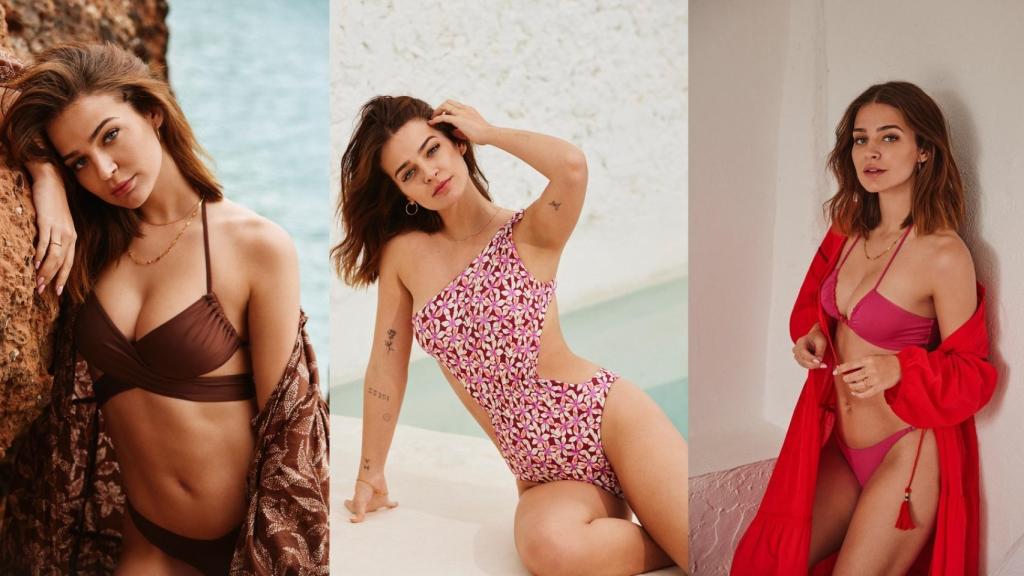 Laura Escanes vistiendo las prendas de la cápsula Un verano eterno.