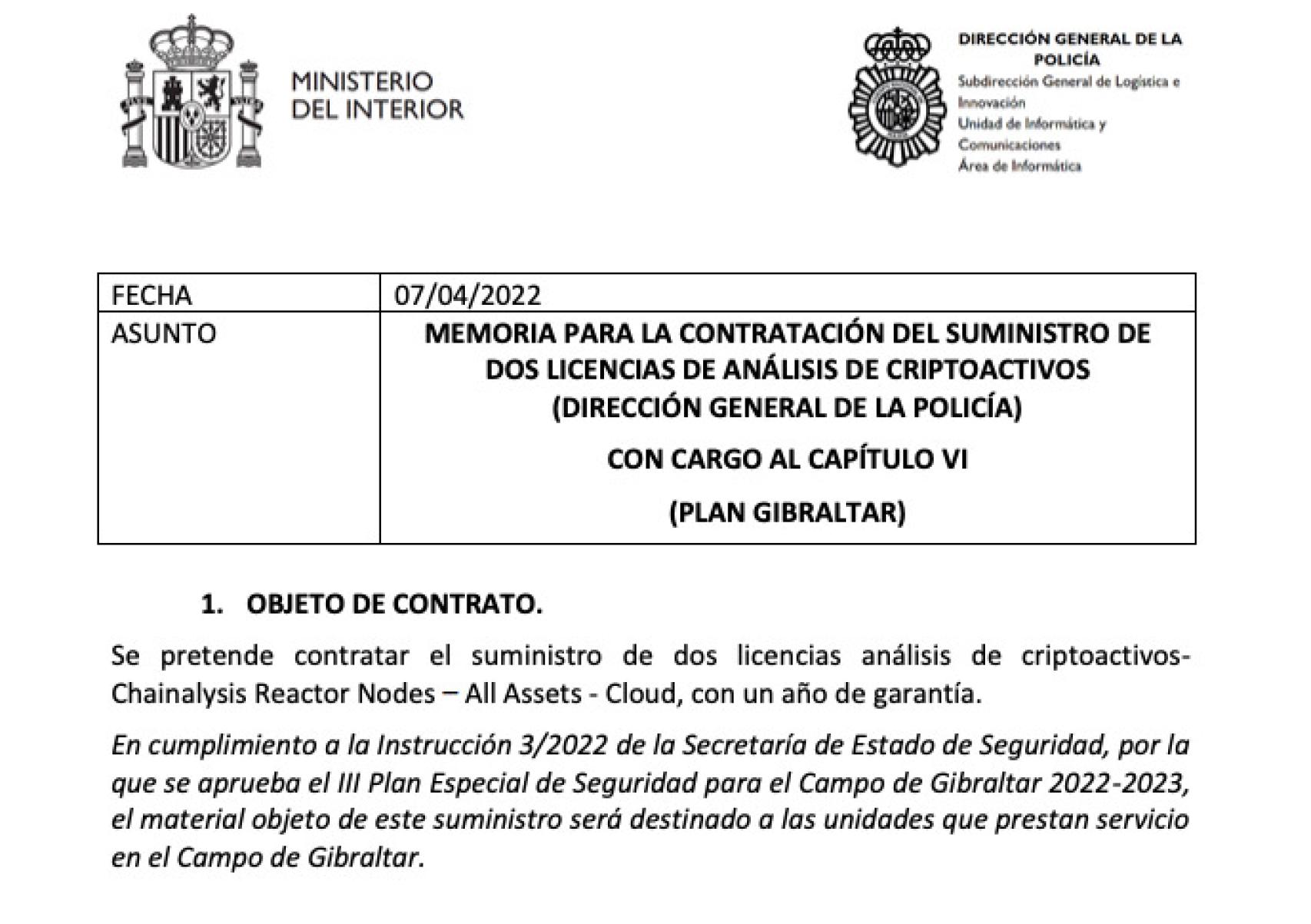 Memoria del contrato de las licencias para analizar criptomonedas.