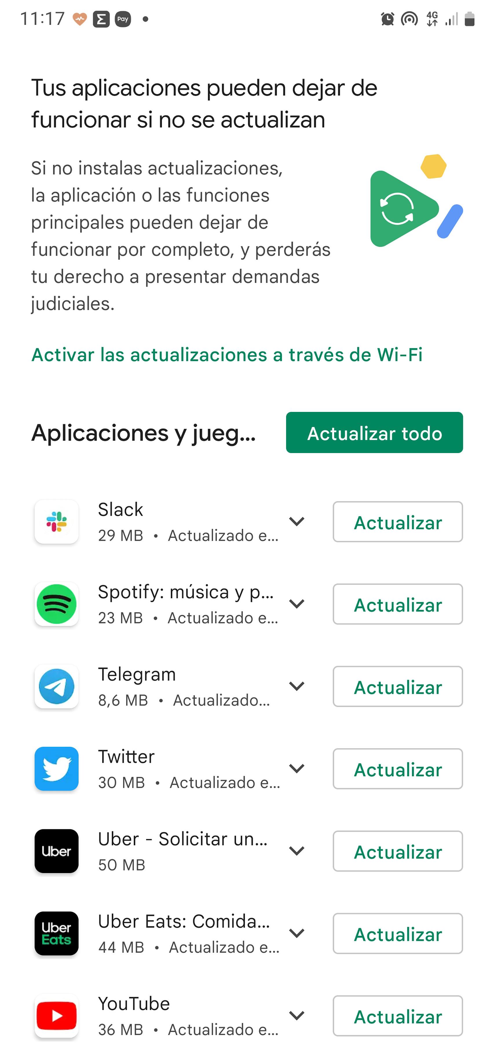 Google Play y su tarjeta de aviso que toma la mitad de la pantalla