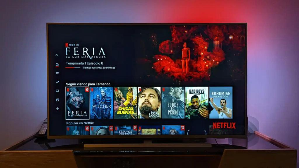 Imagen del menú de Netflix en una pantalla de televisión.