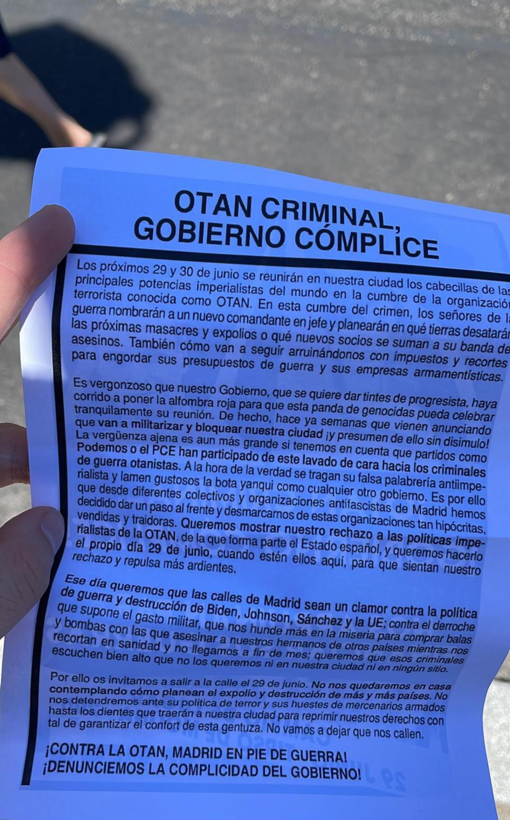 Panfletos repartidos en la manifestación.