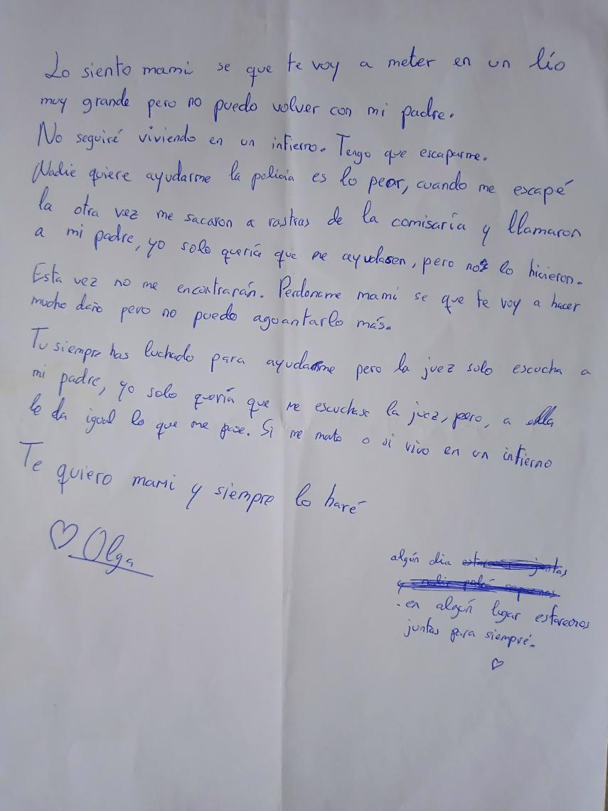 La carta de despedida de Olga a su madre.