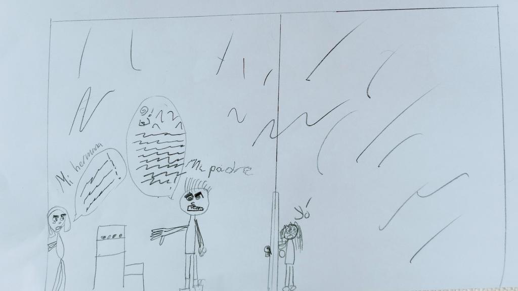 Un dibujo de Olga en el que describe una escena en casa de su padre.
