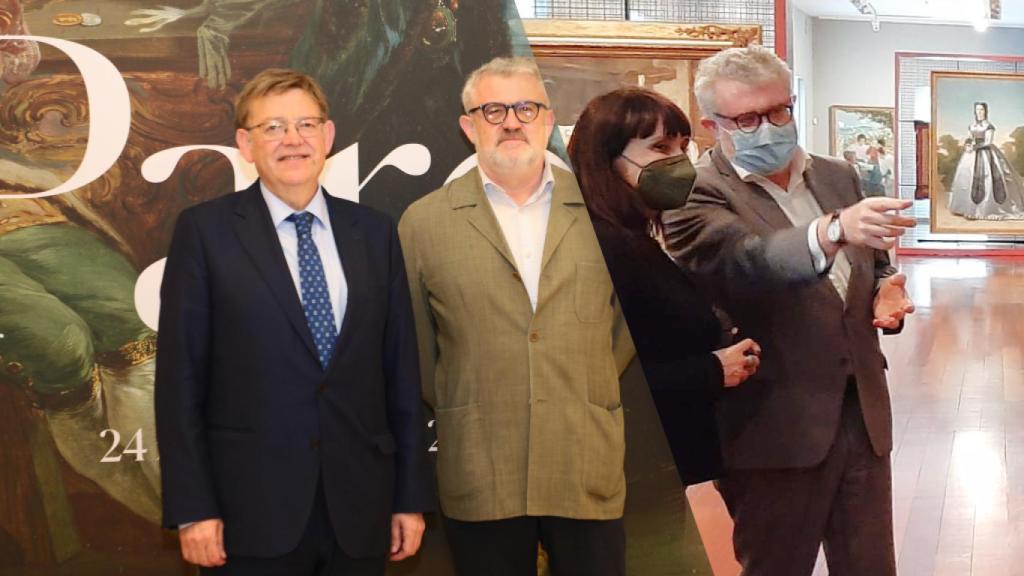 Miguel Falomir con Ximo Puig y Julia Parra, en las diferentes negociaciones del Prado con Alicante.