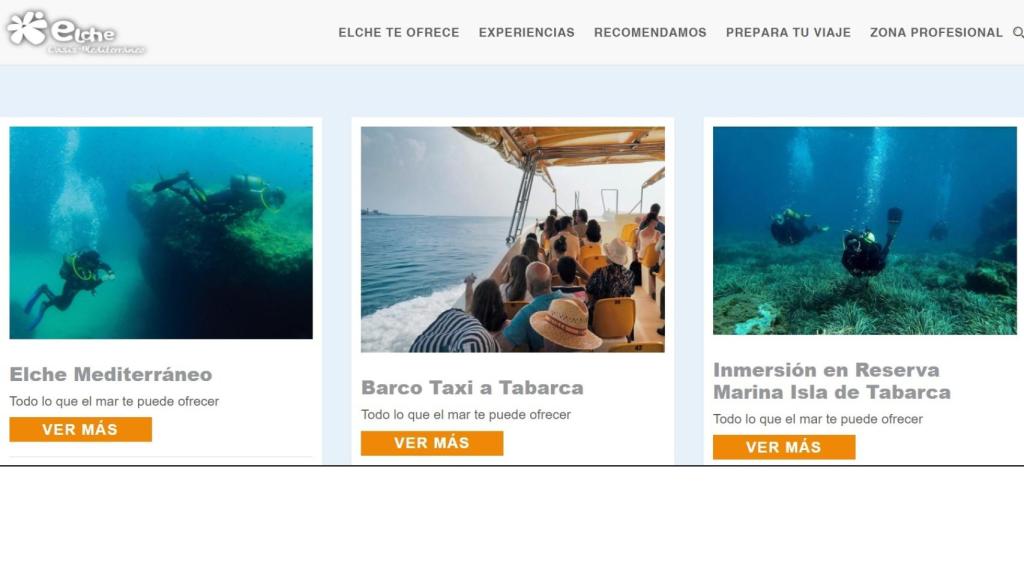 Página web de VisitElche, en la sección de experiencias.
