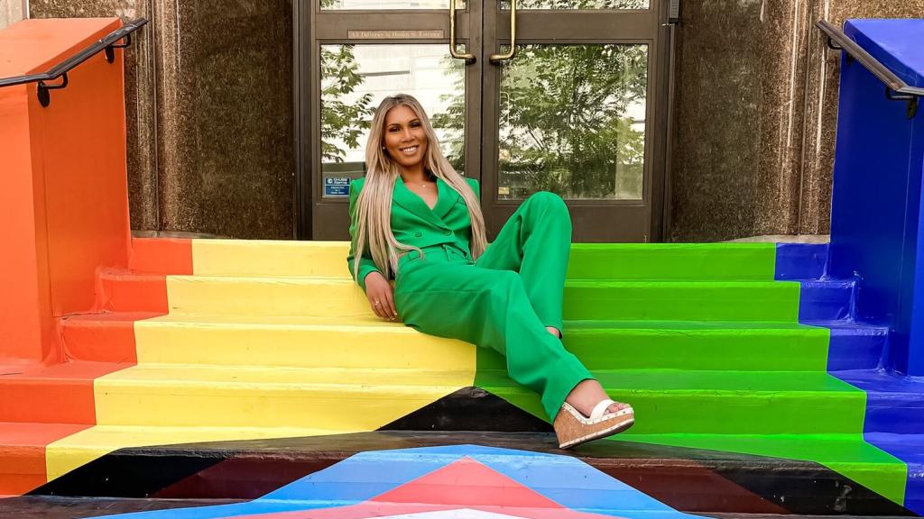 Gisele Shaw durante un acto del Orgullo