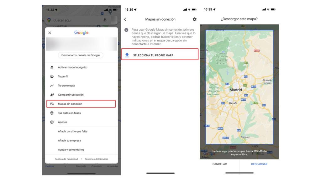Descargar mapas sin conexión.