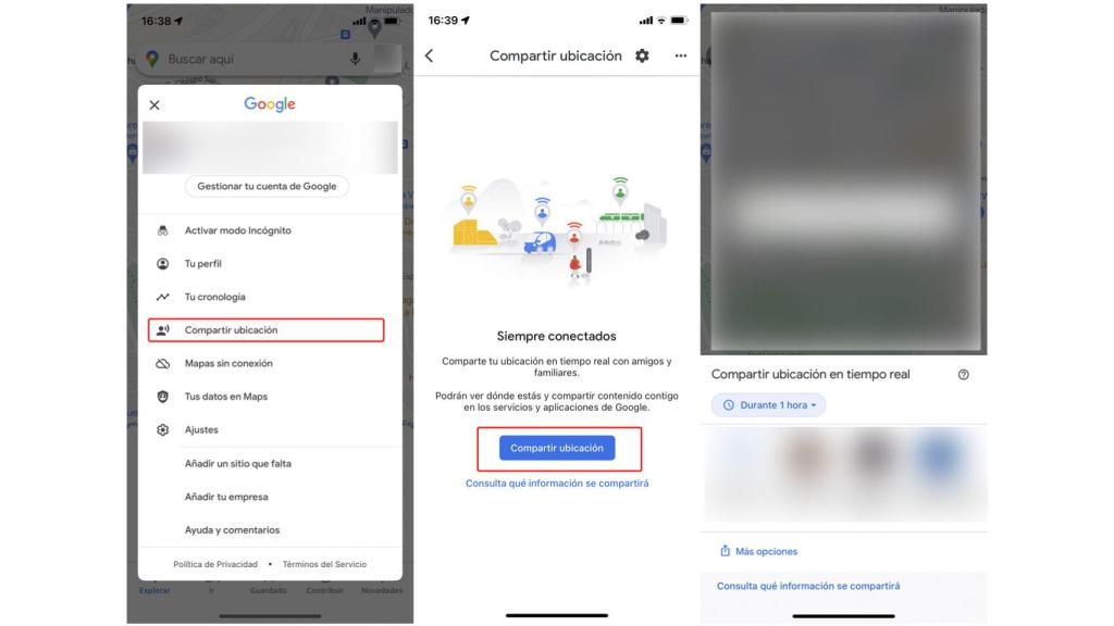 Compartir ubicación en Google Maps.