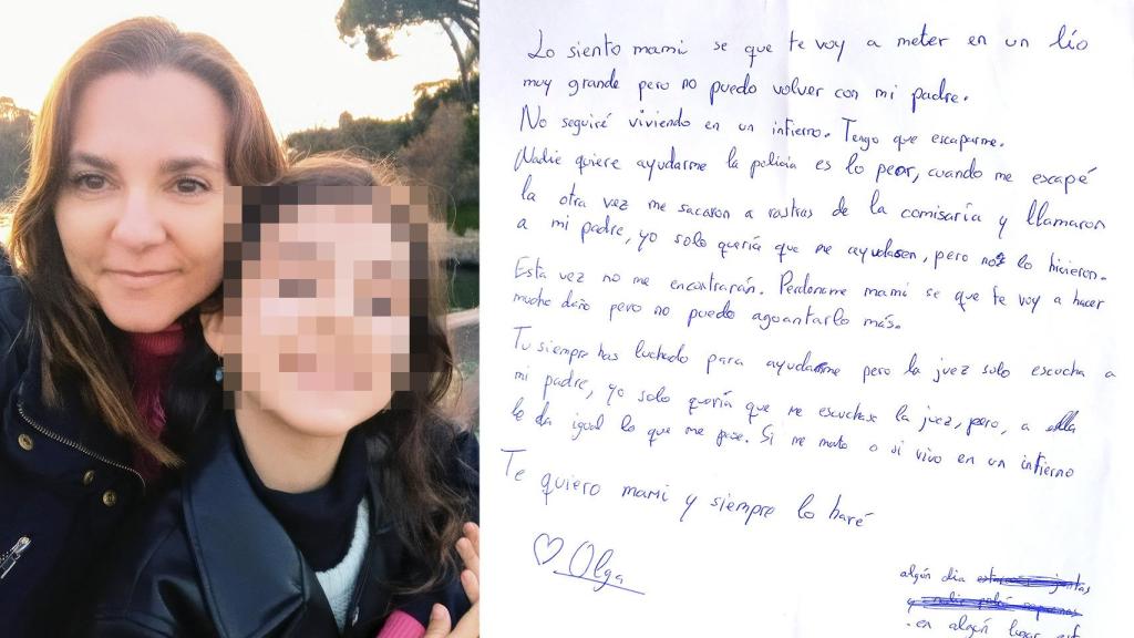 A la izquierda, Elena Ramallo y su hija Olga y, a la derecha, la carta de despedida.