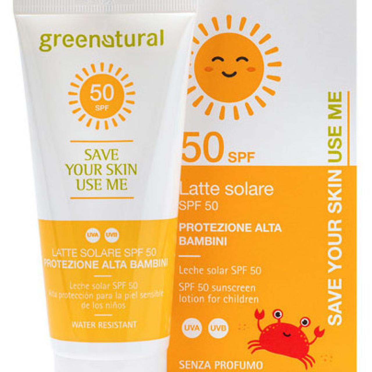 Leche solar SPF 50 para niños de Greenatural.
