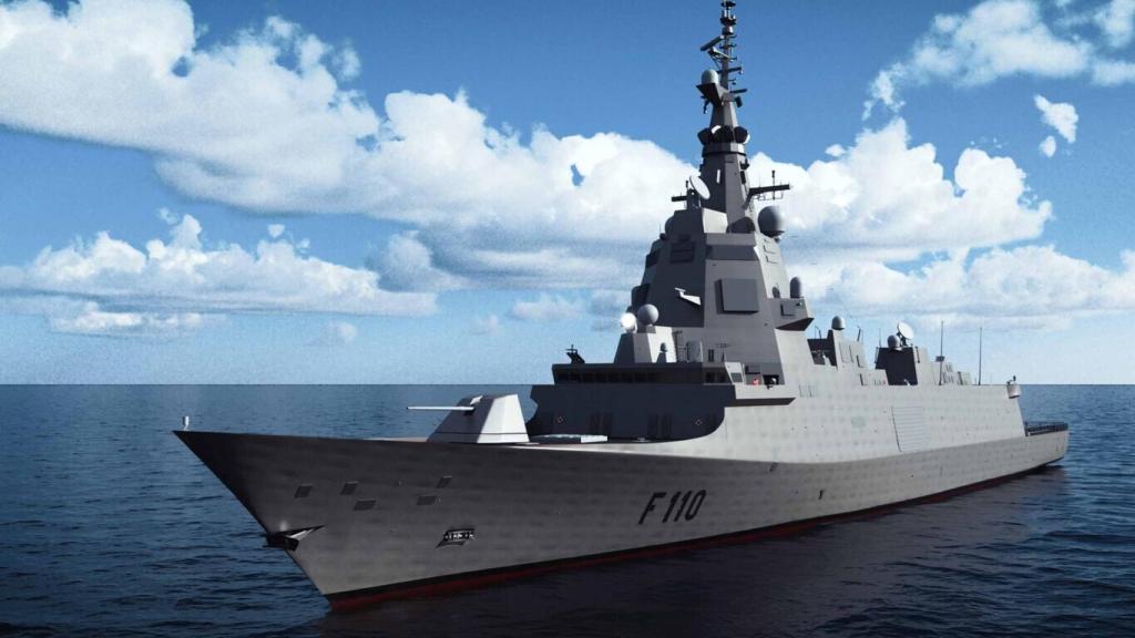 Infografía de una fragata F-110 de la Armada española, en la que trabaja Ghenova para Navantia.