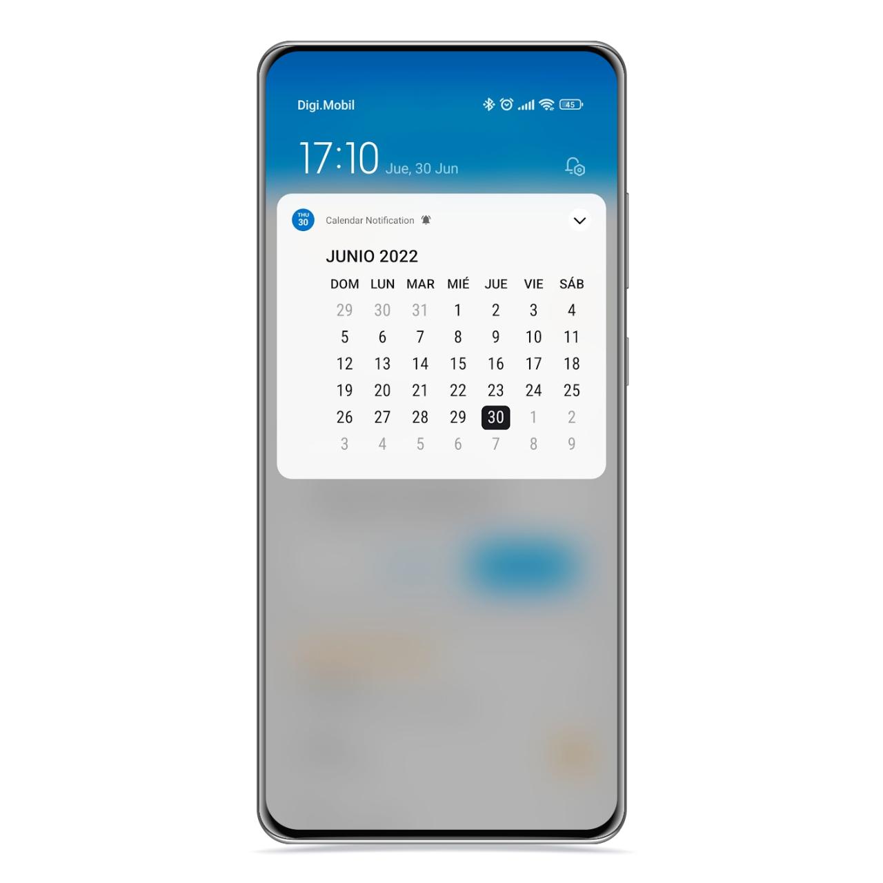 Calendario en la barra de notificaciones