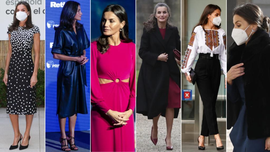 La reina Letizia con algunos de sus 'looks' nuevos más llamativos.