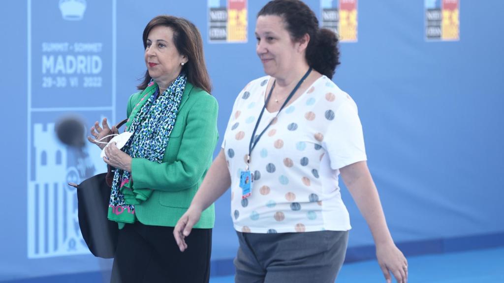 Margarita Robles llegando a la segunda y última jornada de la cumbre de la OTAN.
