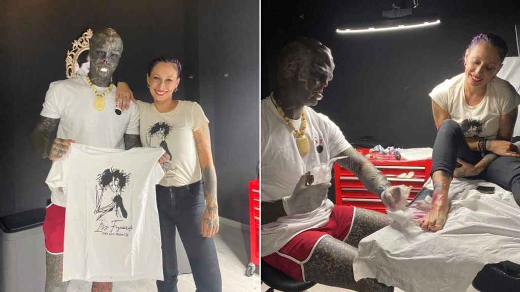 La viguesa Itzy Figueirido junto al tatuador Black Alien.