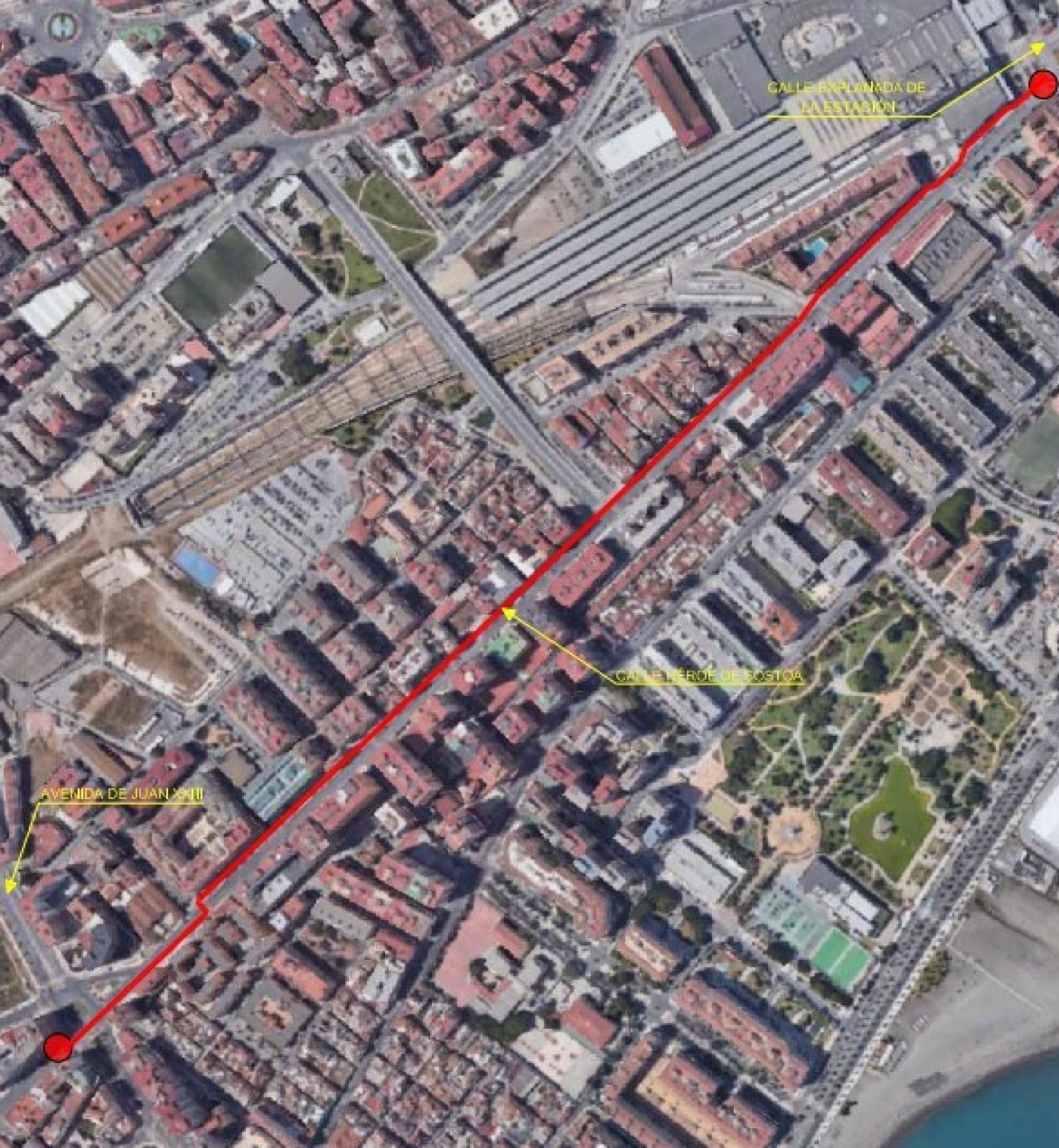 Trazado del nuevo carril bici de Héroe de Sostoa.