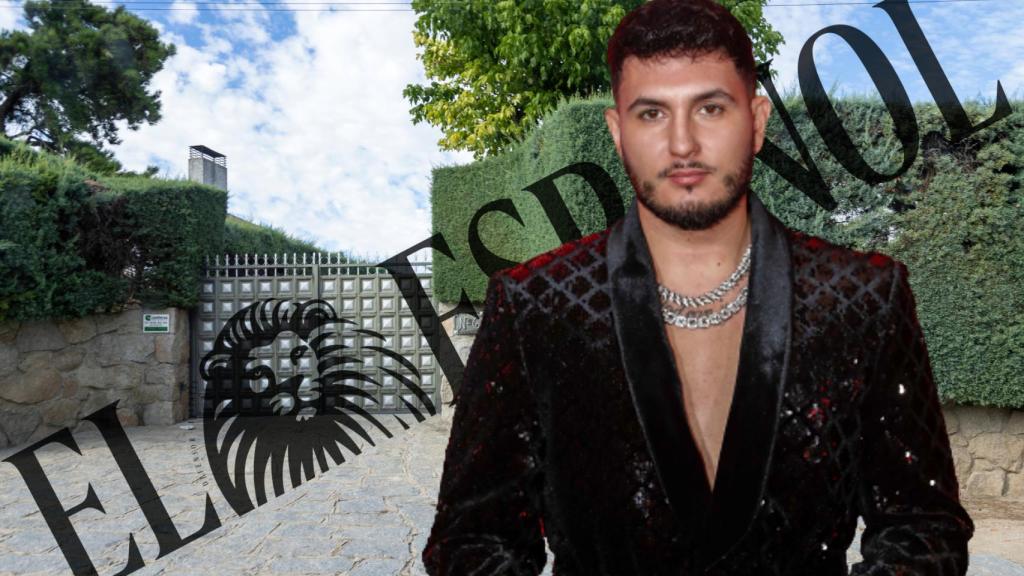 Omar Montes junto a su chalé de un millón de euros en un montaje de JALEOS.