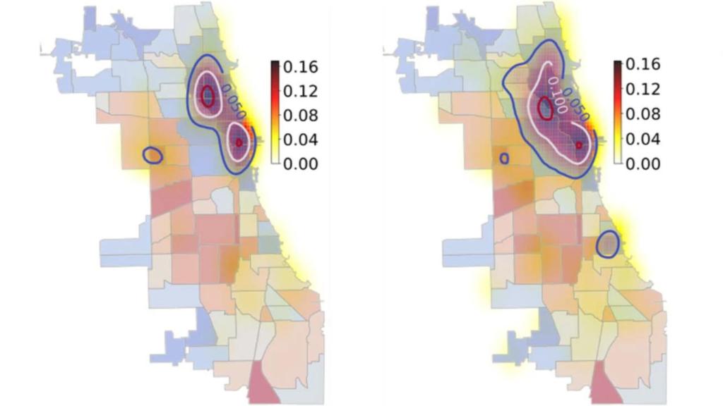 Uno de los mapas que señalan lugares de alta criminalidad con una semana de antelación