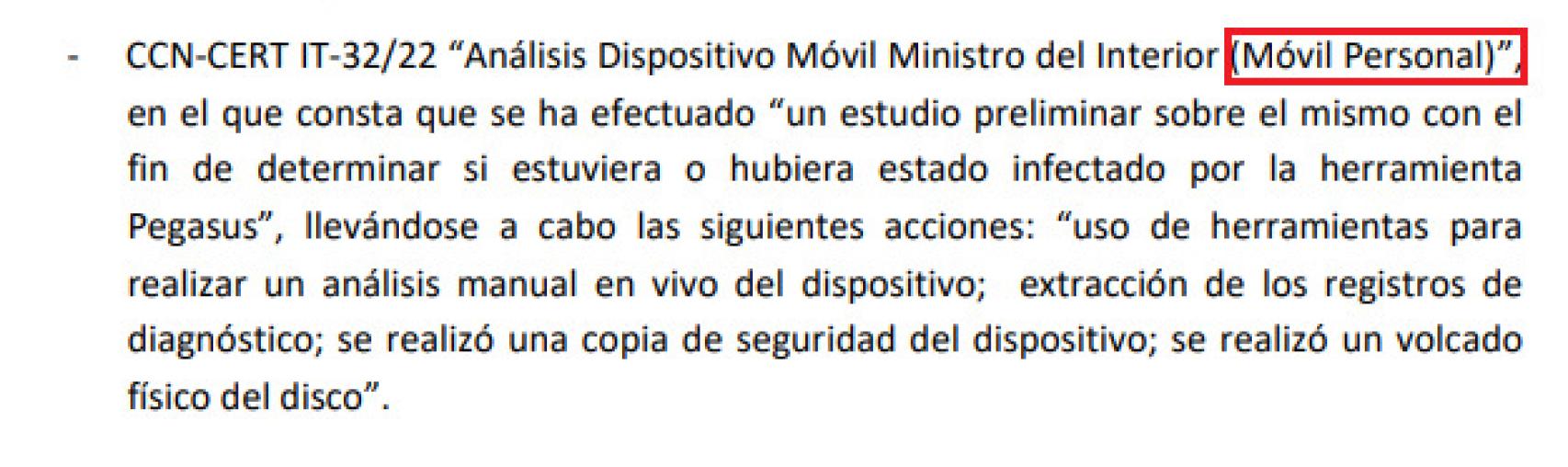 Párrafo del auto del juez José Luis Calama, investigador del 'caso Pegasus'.