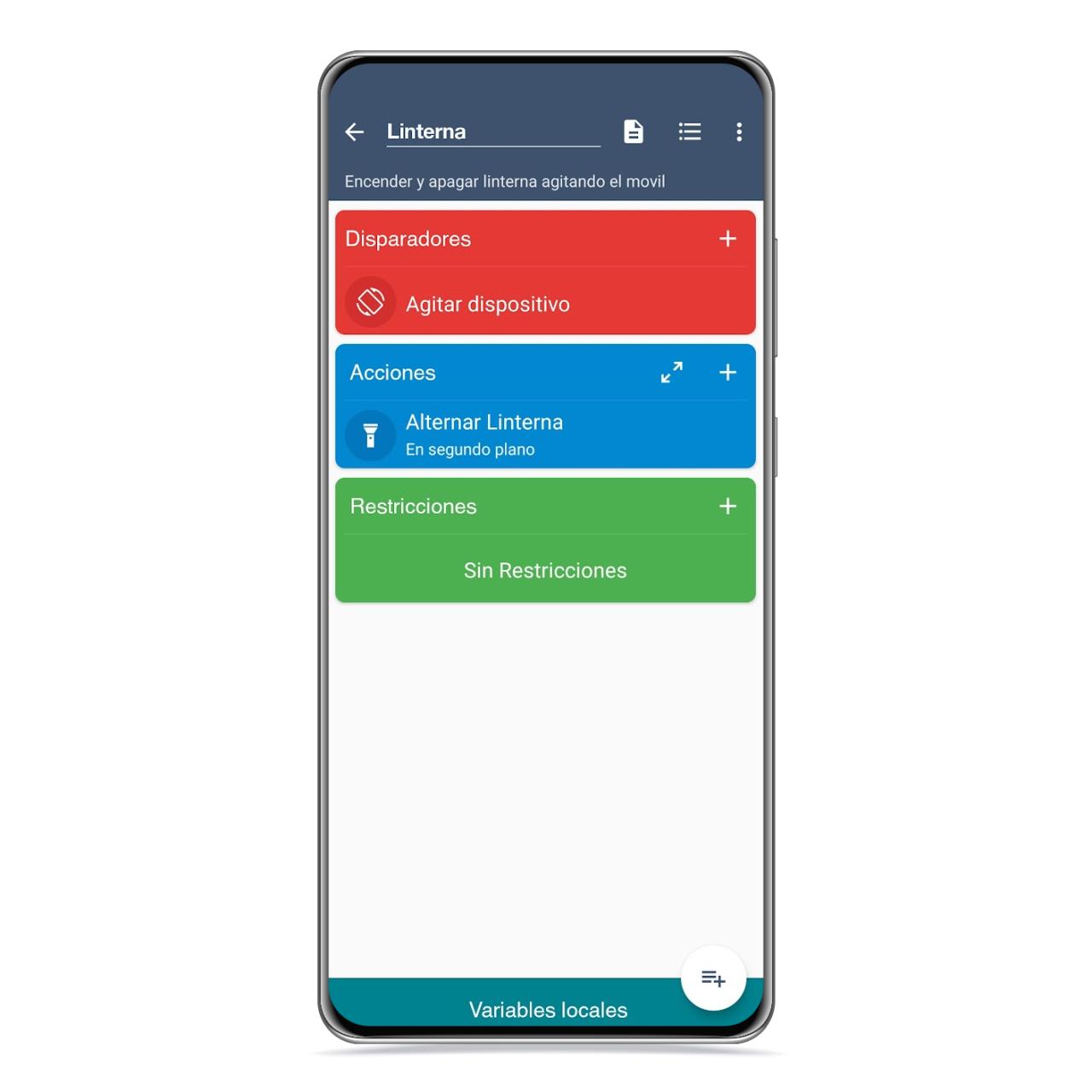 Linterna al agitar en Macrodroid