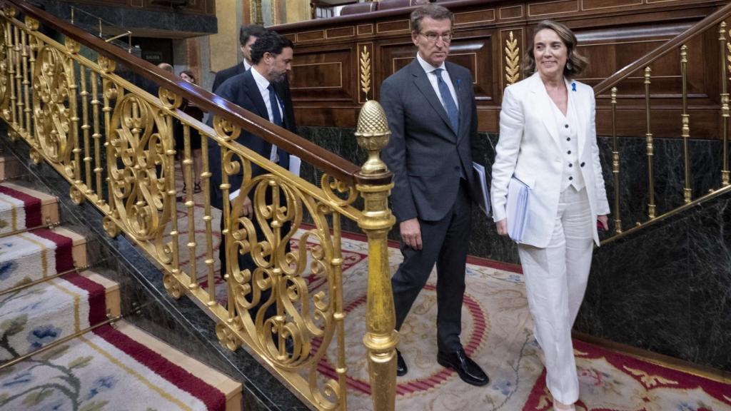 Cuca Gamarra y Alberto Núñez Feijóo, el martes durante la primera jornada del Debate sobre el estado de la Nación.