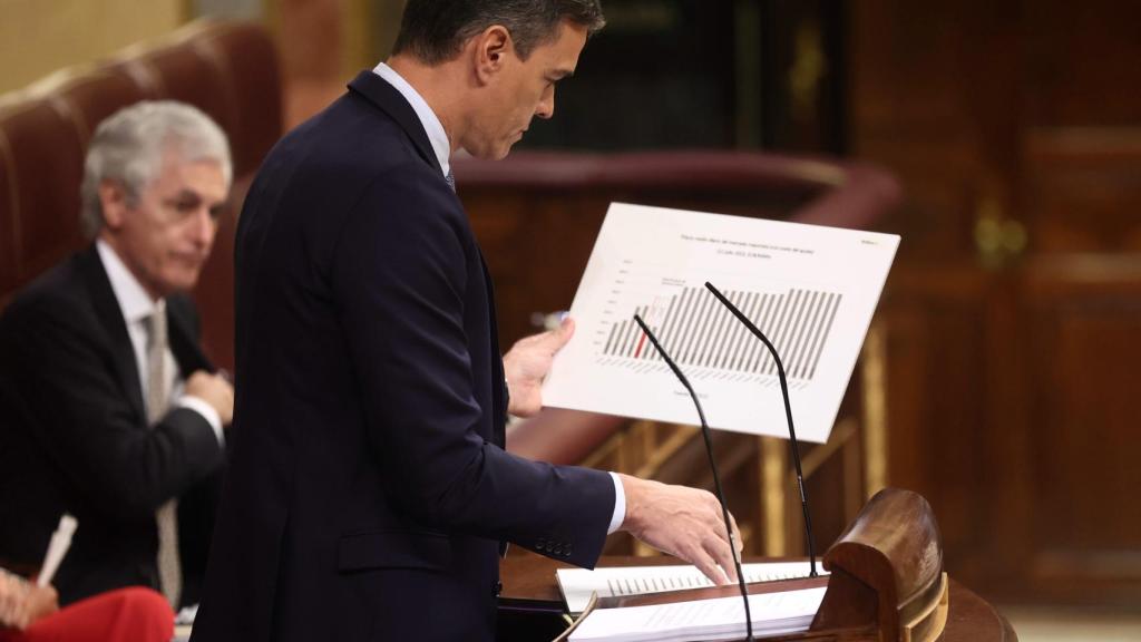 El presidente del Gobierno, Pedro Sánchez, durante la primera jornada del Debate sobre el Estado de la Nación en el Congreso de los Diputados.