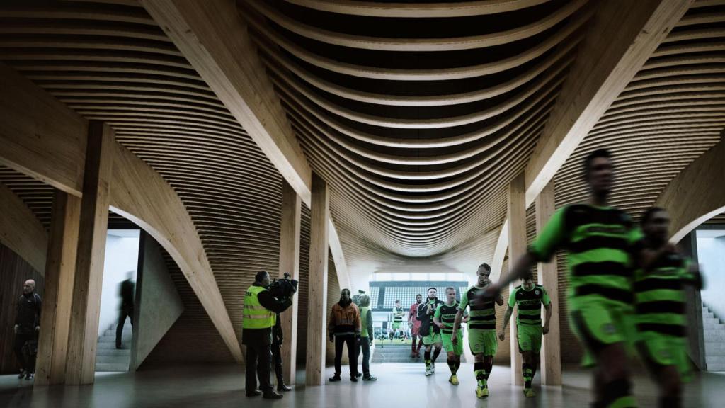 Imagen del interior del Eko Park, el futuro estadio del Forest Green Rovers en Reino Unido.