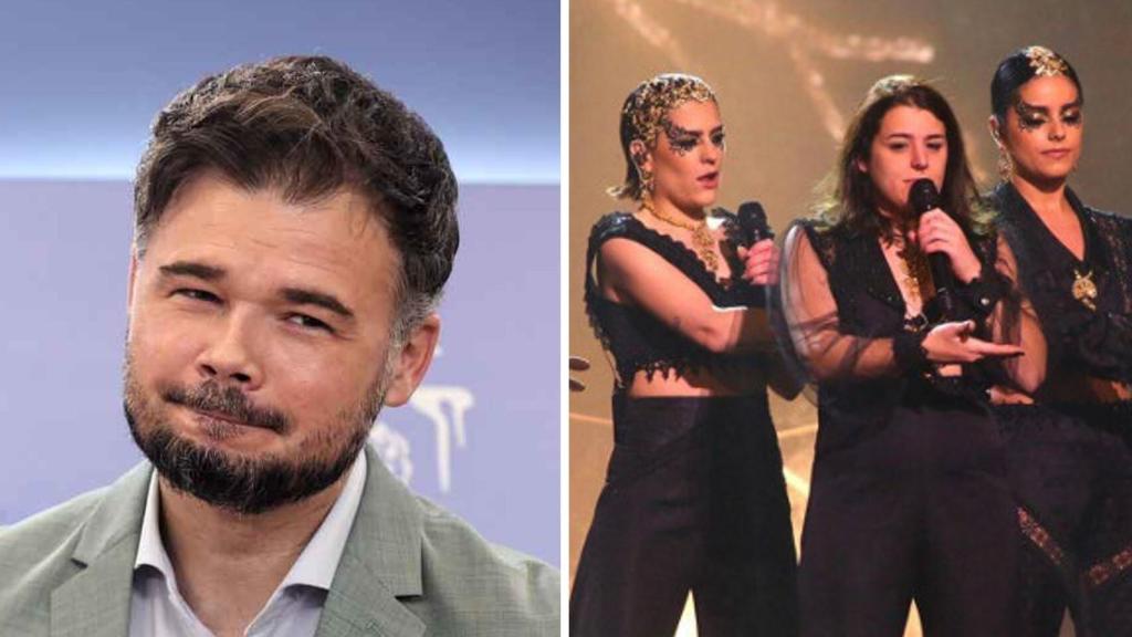 Rufián y las Tanxugueiras en un fotomontaje.