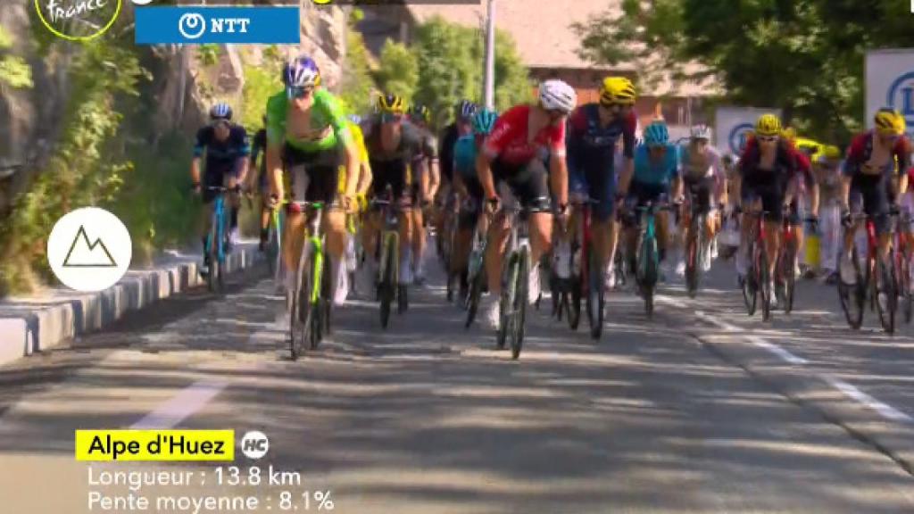 Wout Van Aert en la primera rampa de Alpe d'Huez.