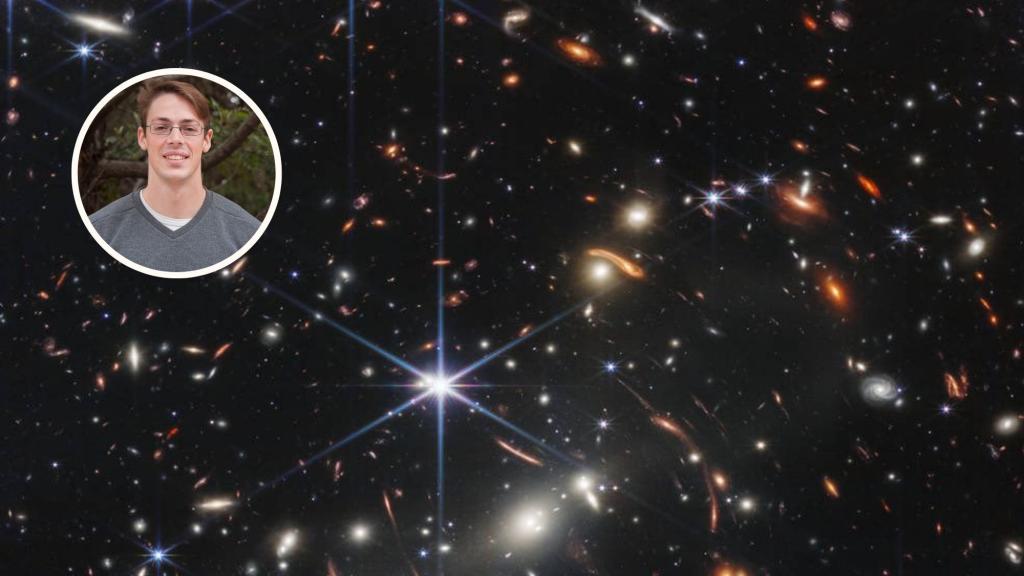 Collage con una imagen de Pablo Arrabal y una de las imágenes proporcionadas por el James Webb.