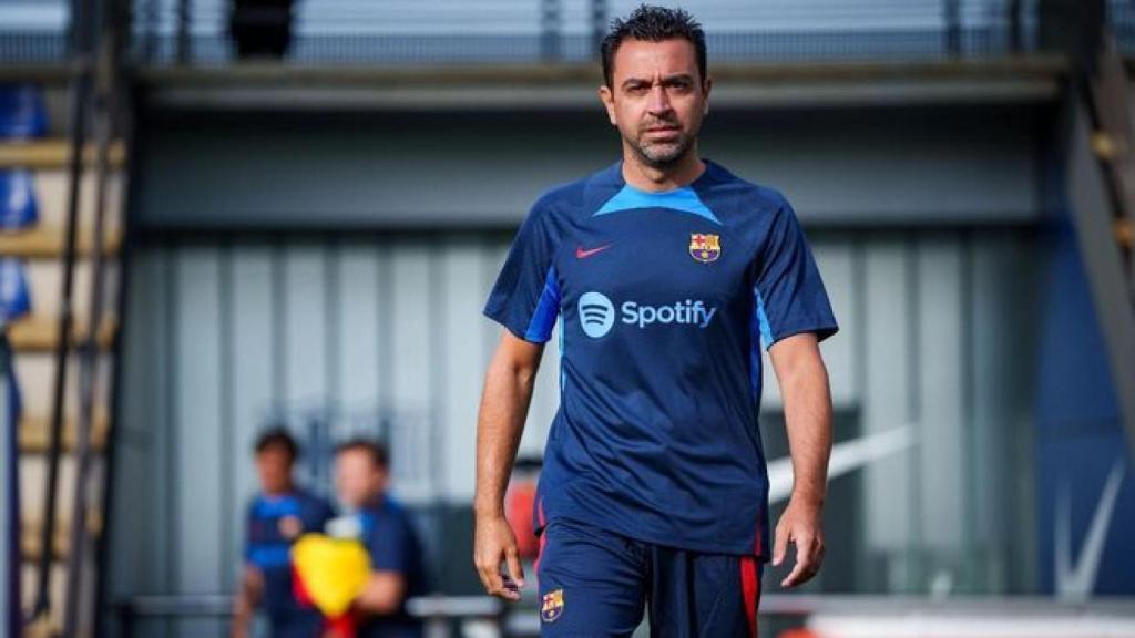 Xavi Hernández, durante un entrenamiento del Barça