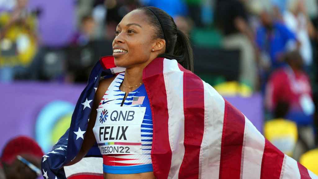 Allyson Felix, durante el Mundial de Eugene 2022