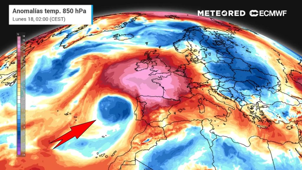 El movimiento de la DANA empujando la masa de calor hacia el norte. METEORED.