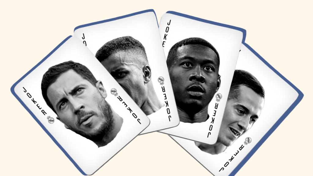 Eden Hazard, Rodrygo Goes, David Alaba y Lucas Vázquez, en una ilustración.