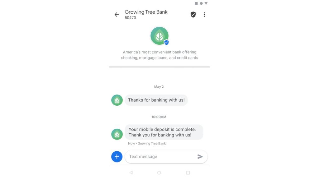 Ejemplo de SMS verificado de Google