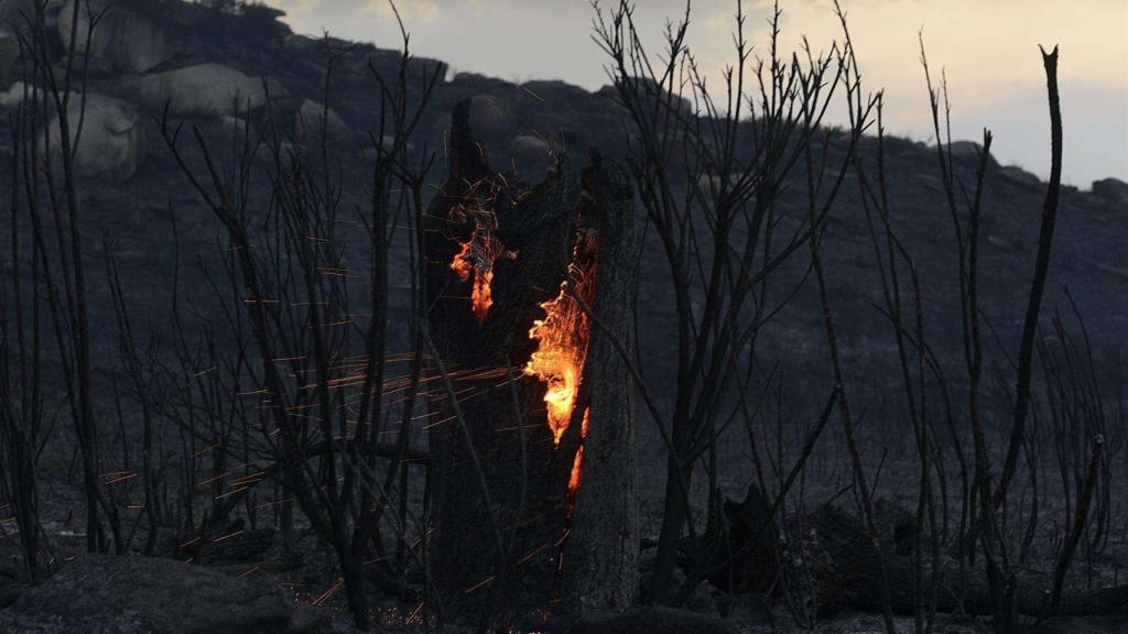 Un incendio procedente de Portugal en Oímbra (Ourense), en una foto de archivo.