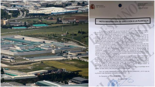 Prisión de Pamplona In (izda.) y nota de despedida de su director.