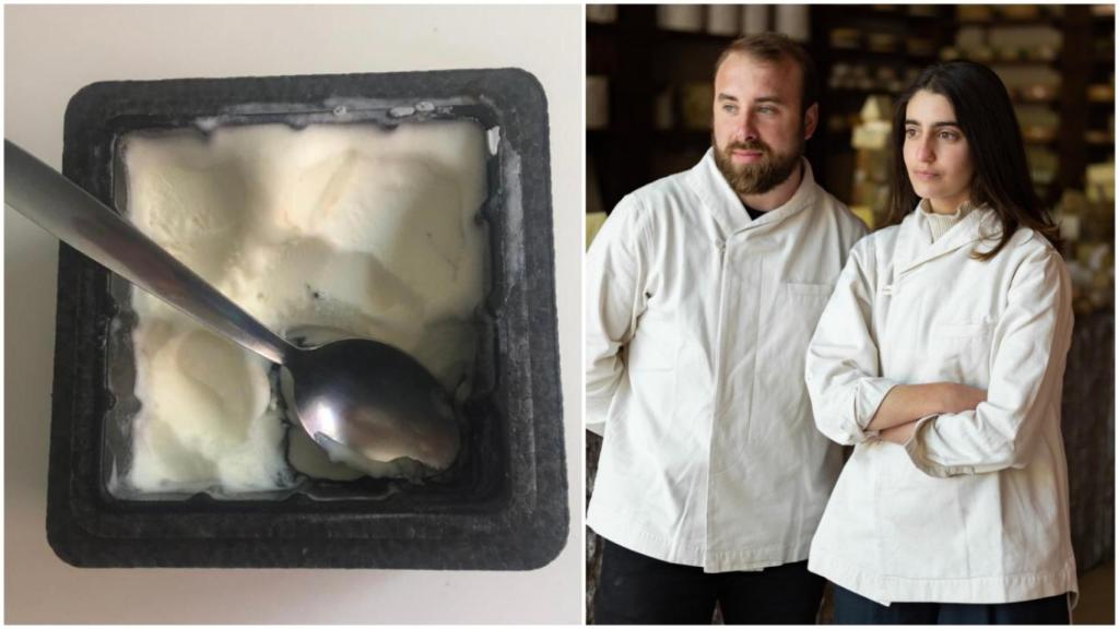 El queso helado de Olavidia y sus dos creadores, Adrián Pellejo y Clara Díez.