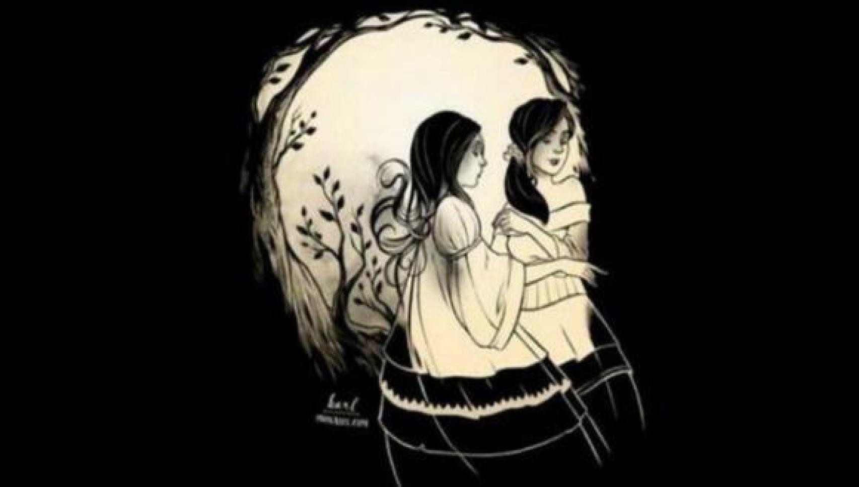 ¿Una calavera, dos niñas o plantas?