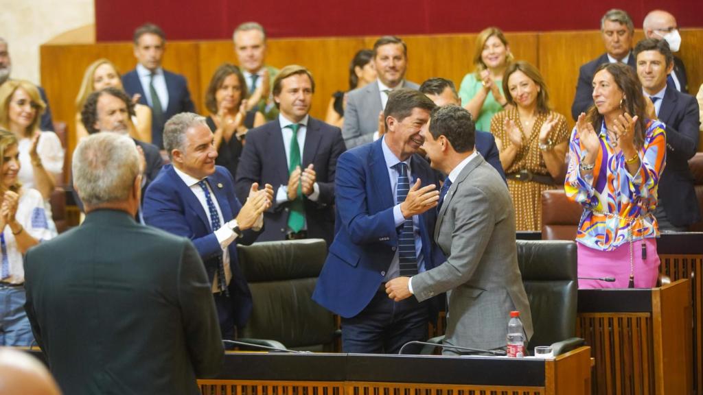 El presidente de la Junta, Juanma Moreno, y el exvicepresidente, Juan Marín.